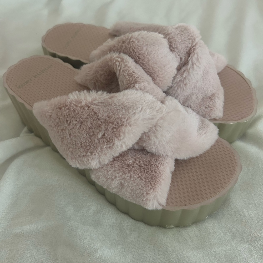 Tory Burch Pink Faux Fur Sandals